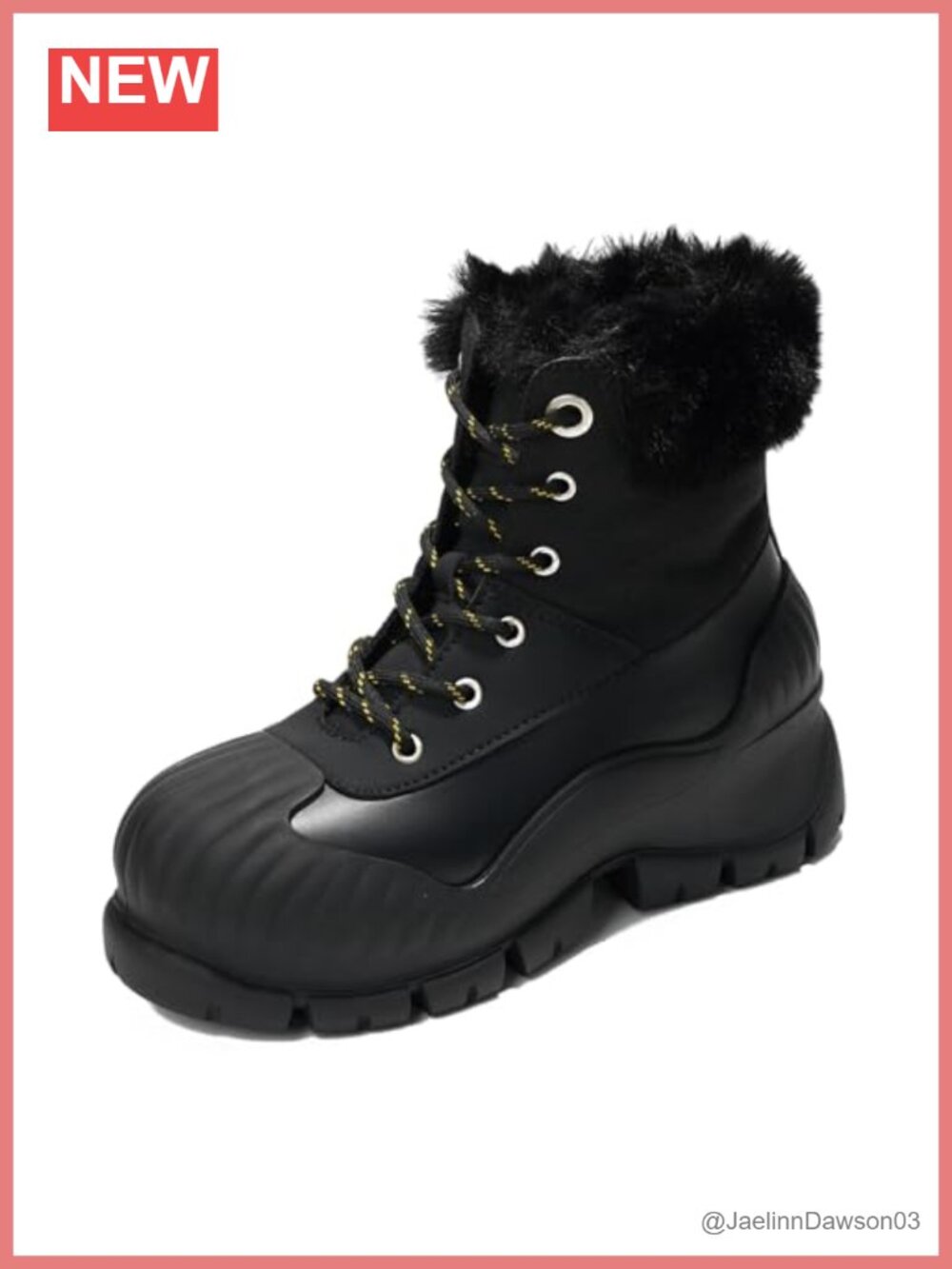 Women's Waterproof Leather Platform Wedge Snow Boots Memory Foam Fur Lined